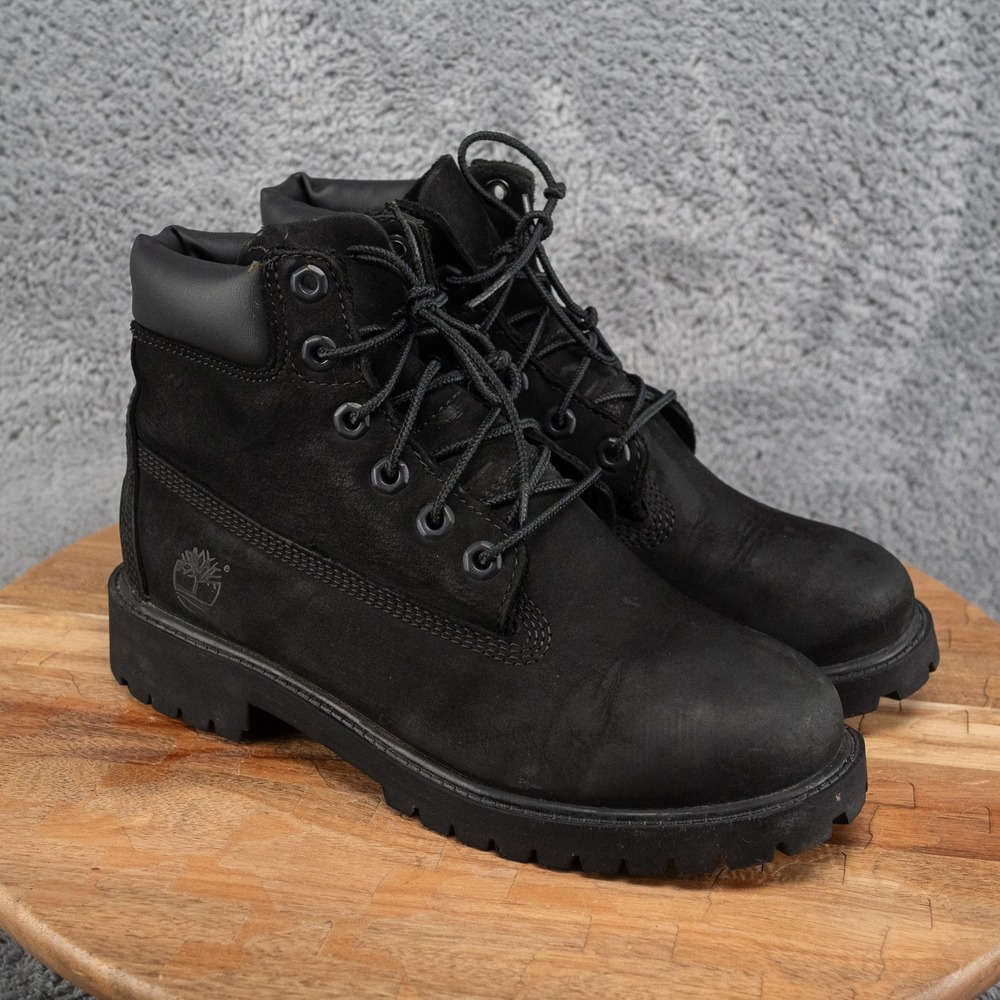 Timberland 6-Inch Premium Junior Size 5 Waterproof Black Nubuck Waterproof Boots